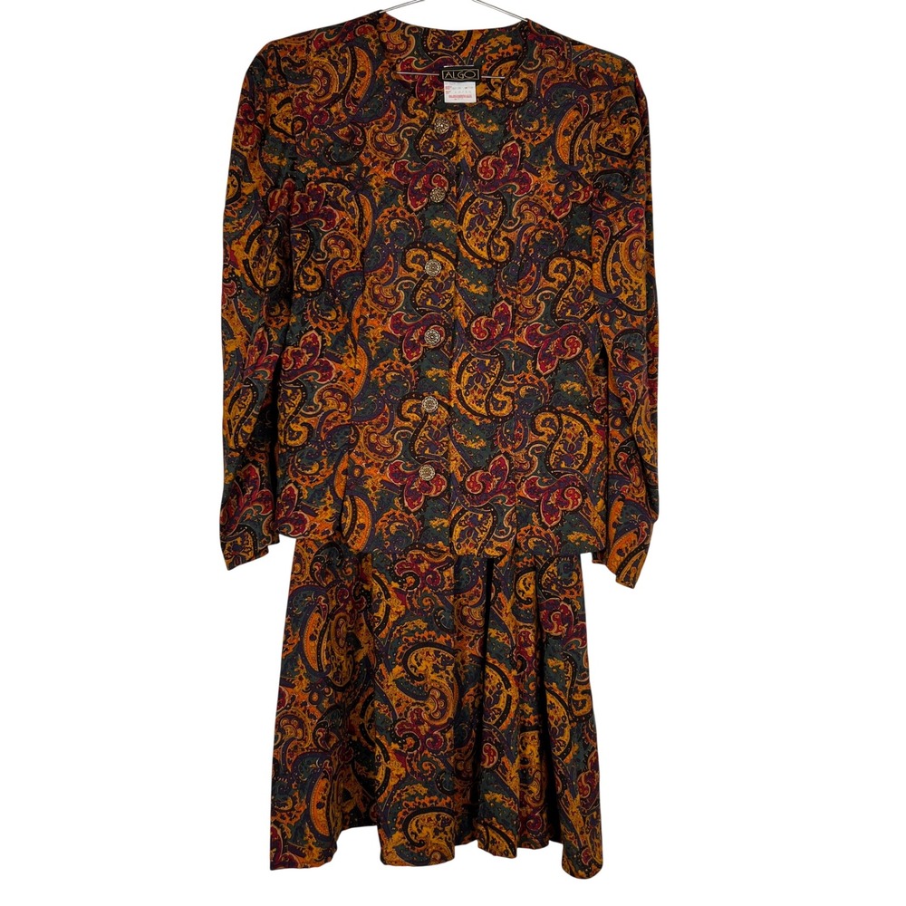 Vintage Paisley Business Skirt Suit Set Made in Canada Size 13/14 Quirky 2-piece